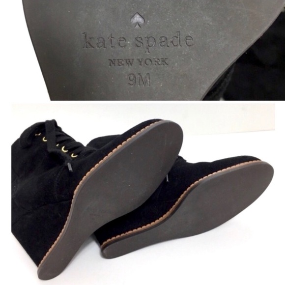 Kate Spade Suede Lace up Ankle Wedge Boot in Black - Picture 7 of 7